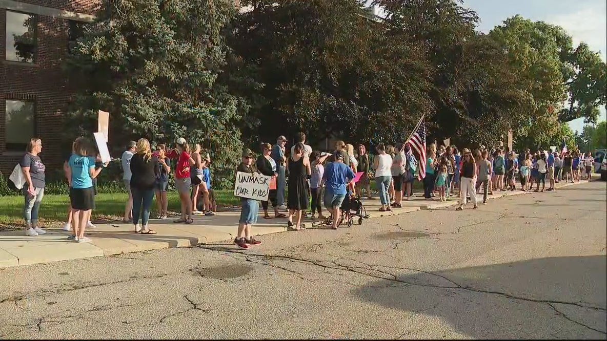 Hundreds protest outside health department over Oakland County's new mask mandate in schools